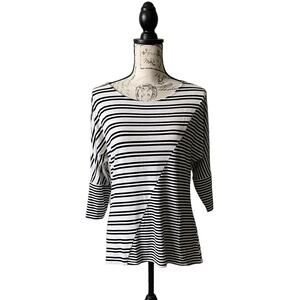 White House Black Market WHBM Diagonal Stripes 3/4 Sleeve Round Neck Top Small